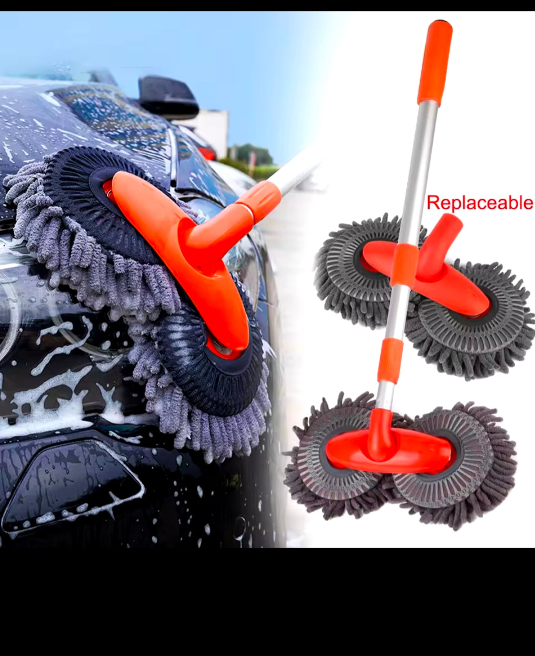 Car Washer Mop/Head Foam Wash Chenille Brush Windshield Roof Window Cleaning Maintenance Stretching Handle Auto Care Accessories