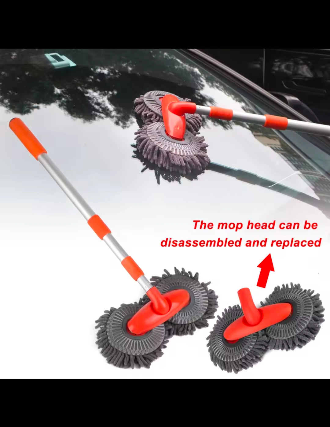 Car Washer Mop/Head Foam Wash Chenille Brush Windshield Roof Window Cleaning Maintenance Stretching Handle Auto Care Accessories